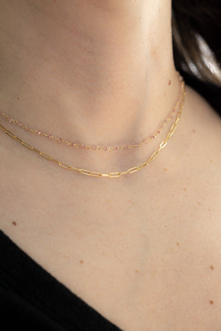 Collar con diamantes herkimer rosa, goldfilled y cadena de oro