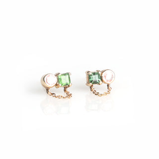 Aretes con turmalina cuadrada (.27) y zafiro (.37 ct)